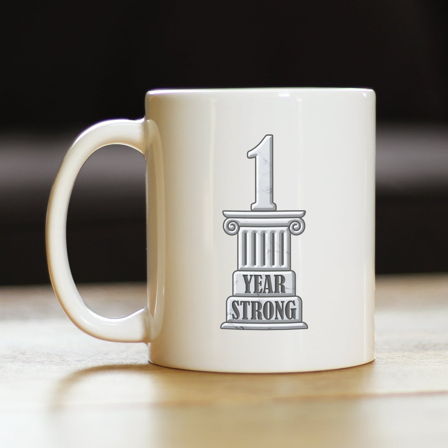 1 YEAR STRONG COFFEE MUG GIFTS 1ST ANNIVERSARY PARTY DECOR WHITE CERAMIC COFFEE CUP