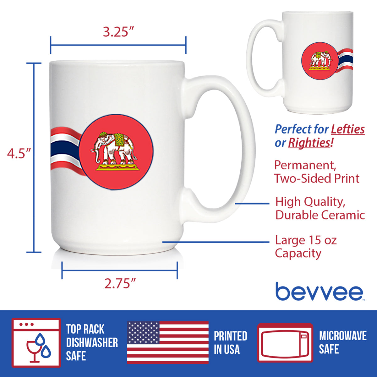 THAILAND FLAG COFFEE MUG THAI TEA GIFTS OR COFFEE CUP SOUVENIR WHITE CERAMIC COFFEE CUP