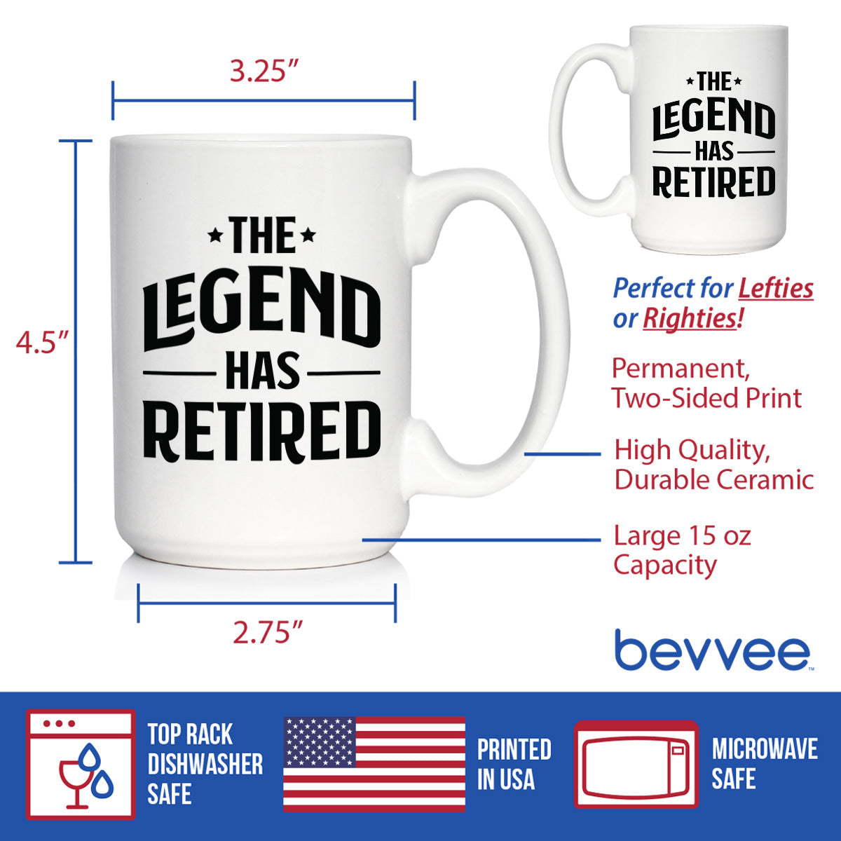 THE LEGEND HAS RETIRED - FUNNY COFFEE MUG RETIREMENT GIFT FOR BOSS OR COWORKERS - LARGE 15 OZ CERAMIC COFFEE CUP…