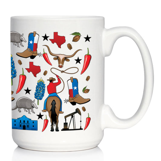TEXAS PATTERN COFFEE MUG TEXAS GIFTS AND SOUVENIRS FOR TEXANS WHITE CERAMIC COFFEE CUP