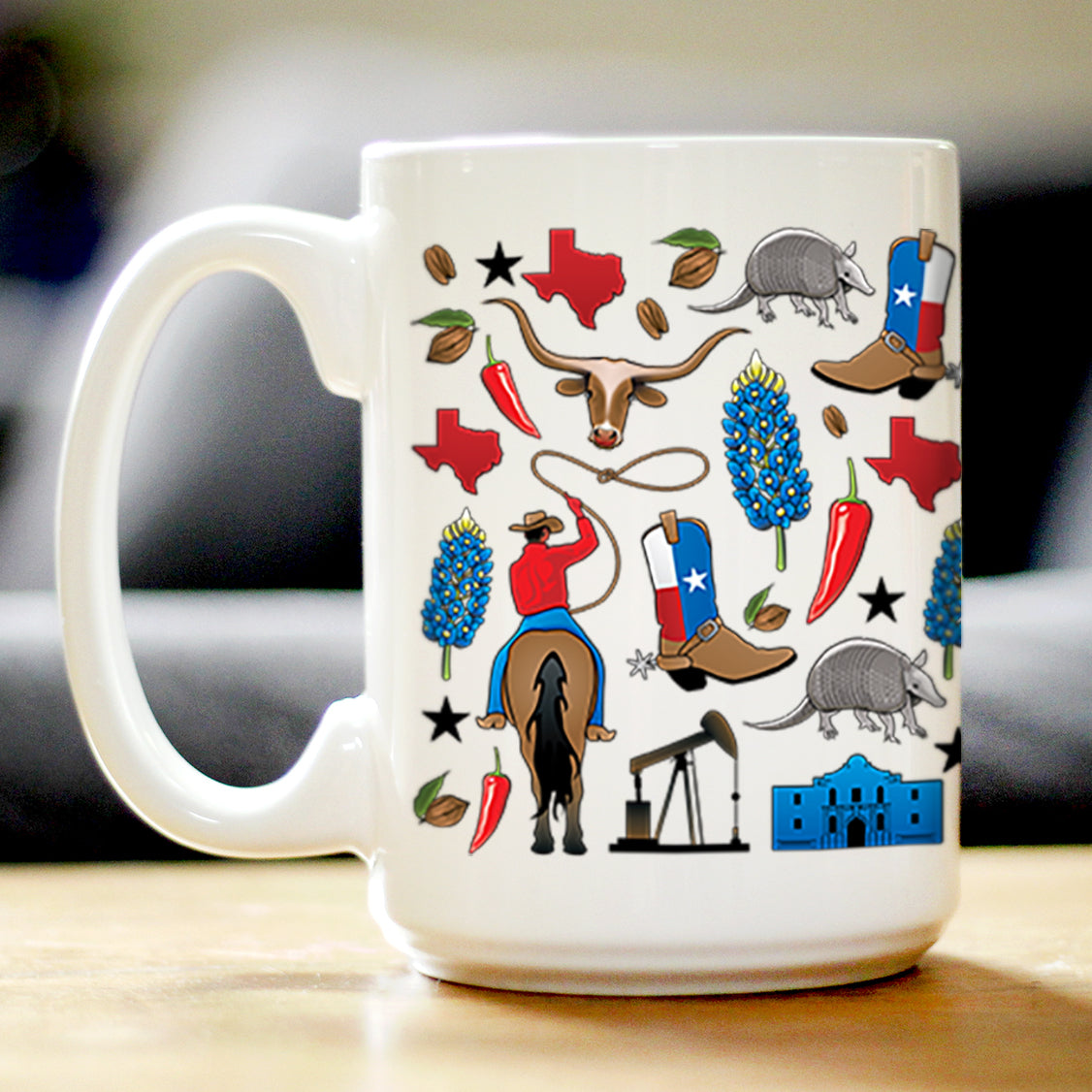 TEXAS PATTERN COFFEE MUG TEXAS GIFTS AND SOUVENIRS FOR TEXANS WHITE CERAMIC COFFEE CUP