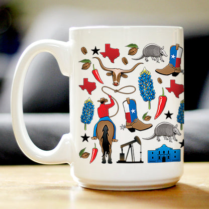 TEXAS PATTERN COFFEE MUG TEXAS GIFTS AND SOUVENIRS FOR TEXANS WHITE CERAMIC COFFEE CUP