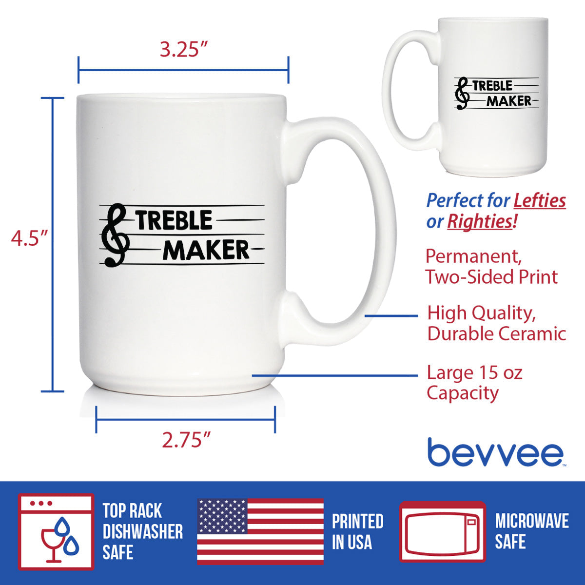 TREBLE MAKER COFFEE MUG - FUNNY MUSICIAN GIFTS FOR WOMEN AND MEN - FUN UNIQUE MUSICAL DECOR