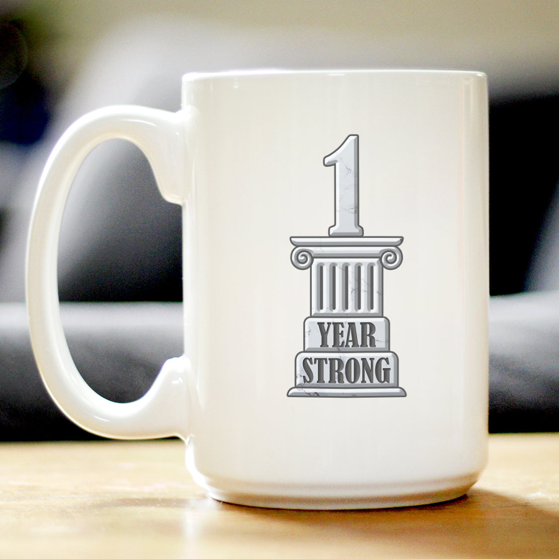 1 YEAR STRONG COFFEE MUG GIFTS 1ST ANNIVERSARY PARTY DECOR WHITE CERAMIC COFFEE CUP
