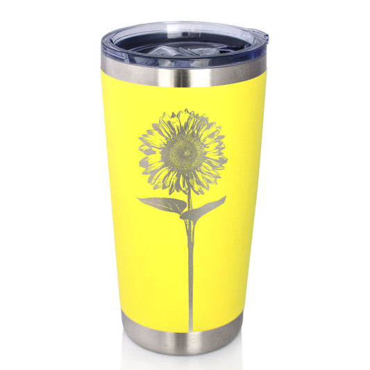 SUNFLOWER - INSULATED COFFEE TUMBLER CUP WITH SLIDING LID - STAINLESS STEEL INSULATED MUG - FLOWER DÉCOR GIFTS