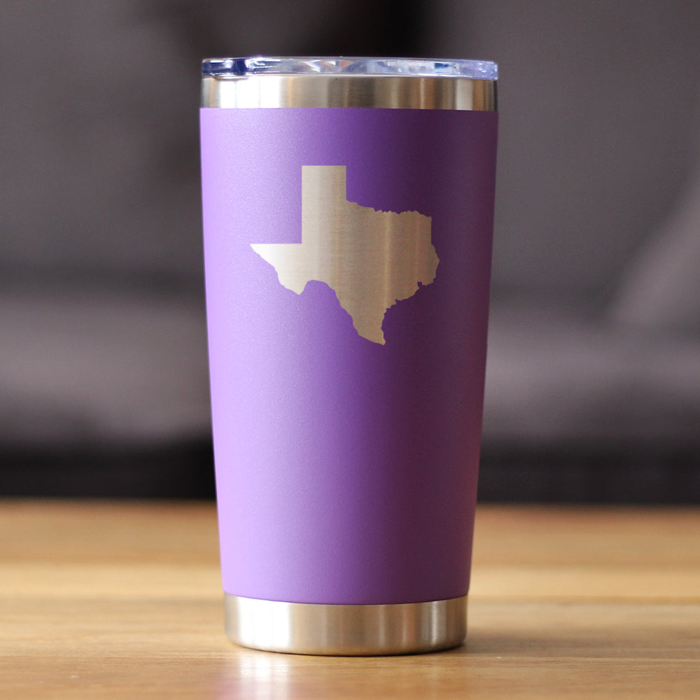 TEXAS STATE OUTLINE - INSULATED COFFEE TUMBLER CUP WITH SLIDING LID - STAINLESS STEEL INSULATED MUG - STATE THEMED DECOR AND GIFTS FOR TEXAN WOMEN & MEN