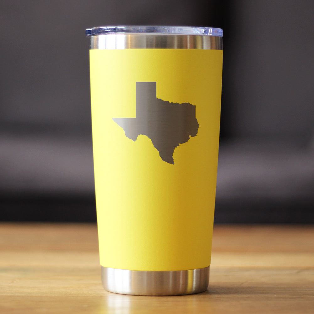 TEXAS STATE OUTLINE - INSULATED COFFEE TUMBLER CUP WITH SLIDING LID - STAINLESS STEEL INSULATED MUG - STATE THEMED DECOR AND GIFTS FOR TEXAN WOMEN & MEN