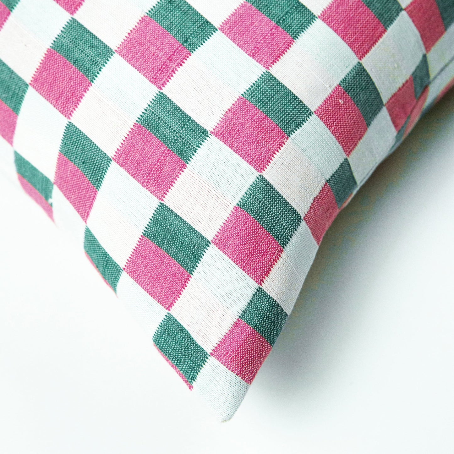 SUJANI PILLOW - GREEN & PINK CHECKERED