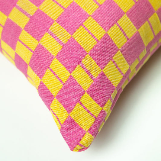 SUJANI PILLOW - YELLOW & PINK CHECKERED