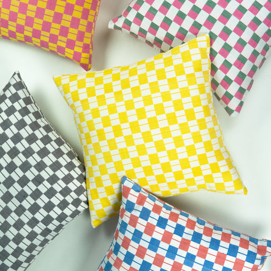 SUJANI PILLOW - YELLOW & WHITE CHECKERED