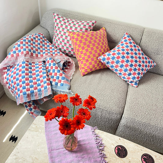 SUJANI PILLOW - YELLOW & PINK CHECKERED