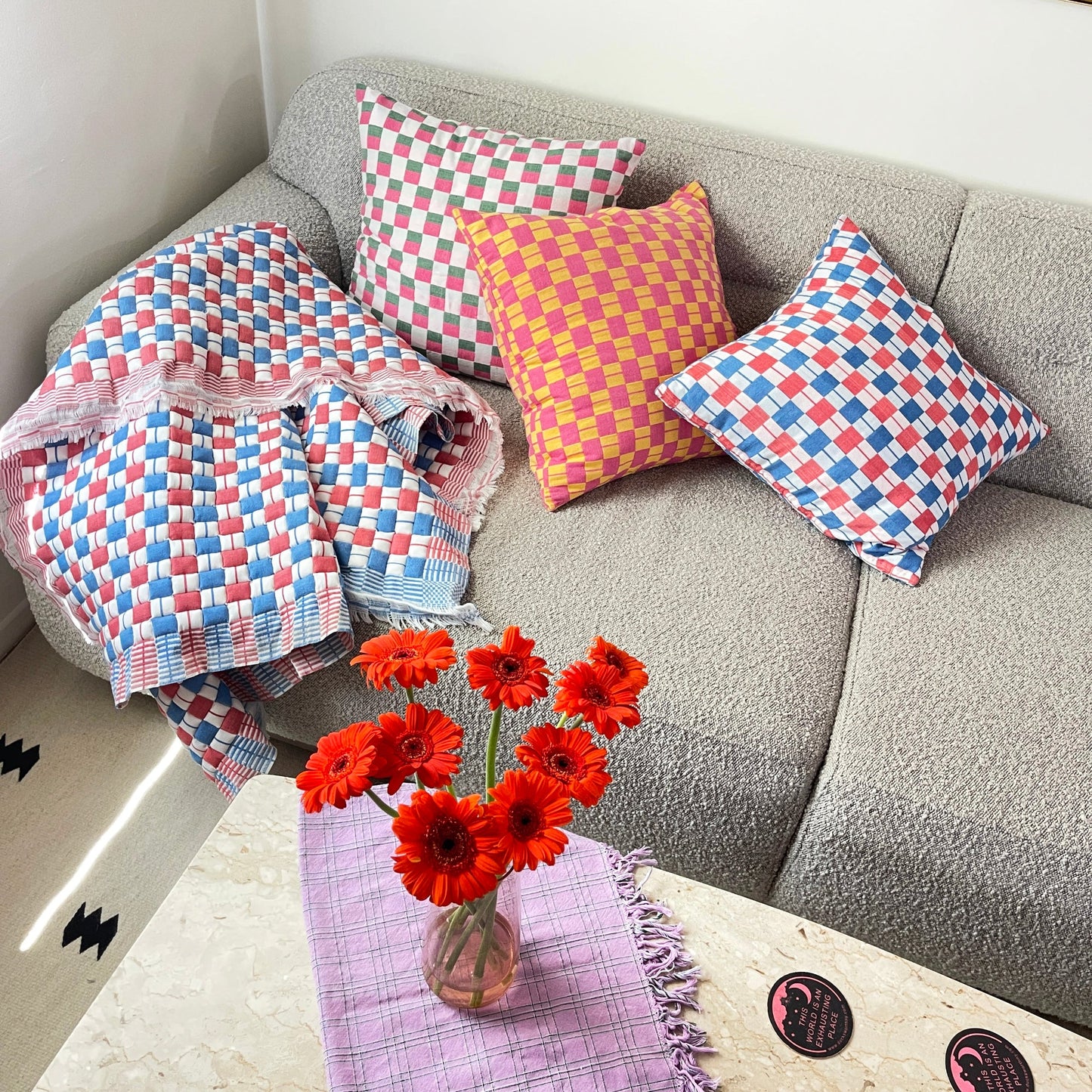 SUJANI PILLOW - SOFT BLUE GREY CHECKERED PILLOW