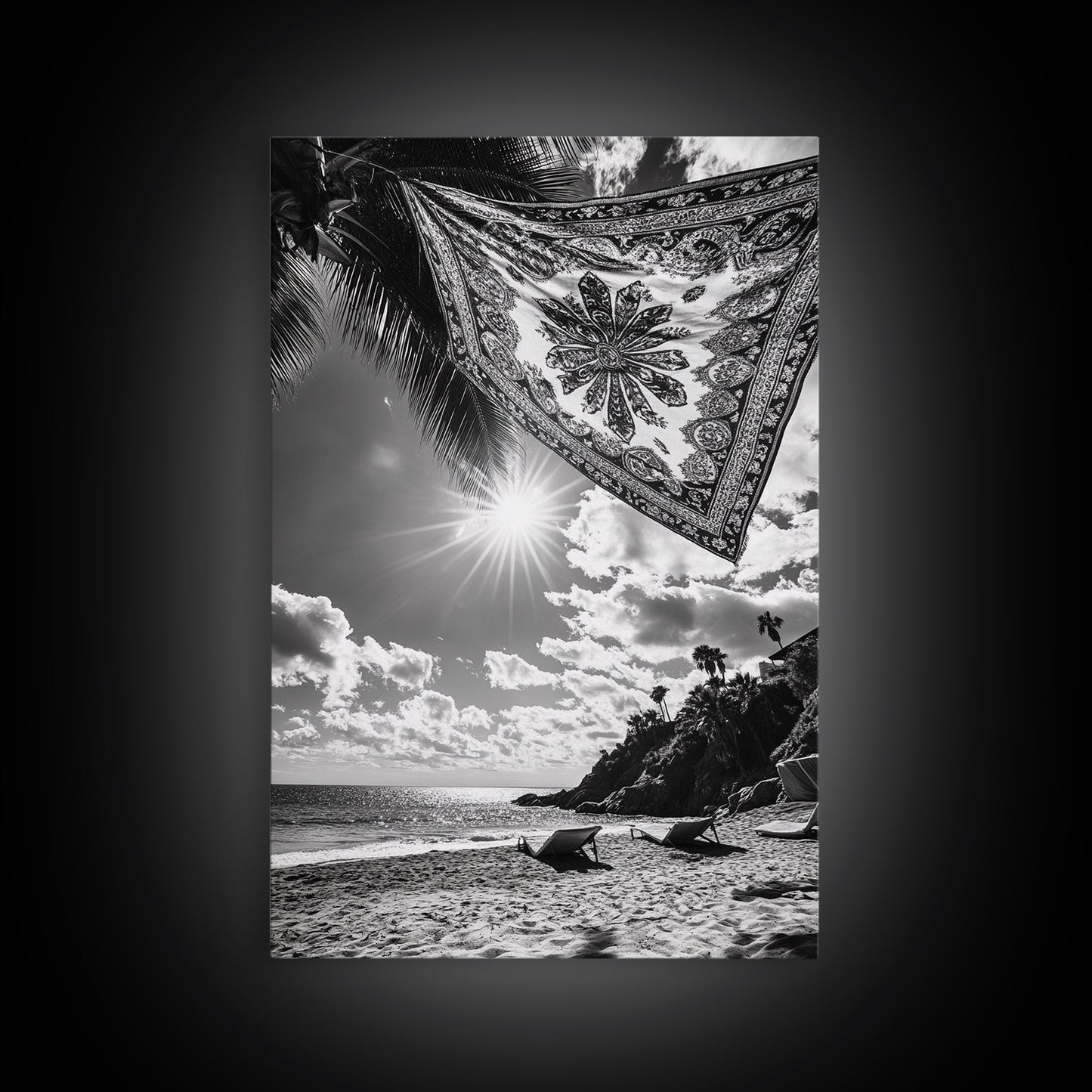 SUNLIT BEACH, BOHO TAPESTRY, RELAXED SEASIDE, CANVAS PRINT, TROPICAL WALL ART, VACATION HOME DECOR, MODERN BOHO VIBES, BEACH HOUSE WALL DECOR