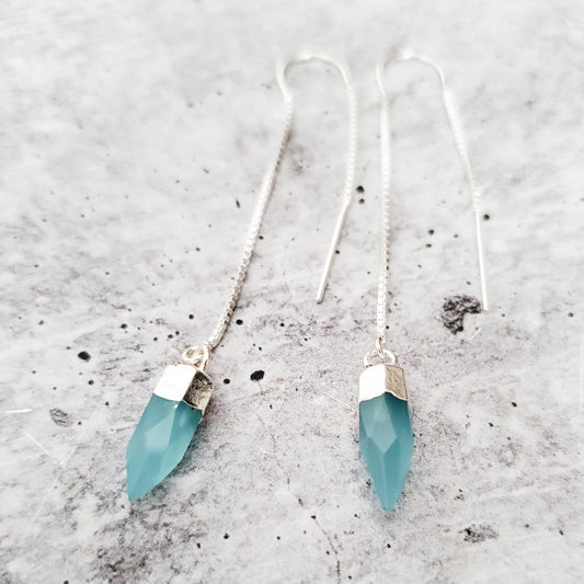 CRYSTAL THREADER LONG DANGLE STATEMENT EARRINGS