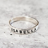 CUSTOM SKINNY SILVER NAME RING