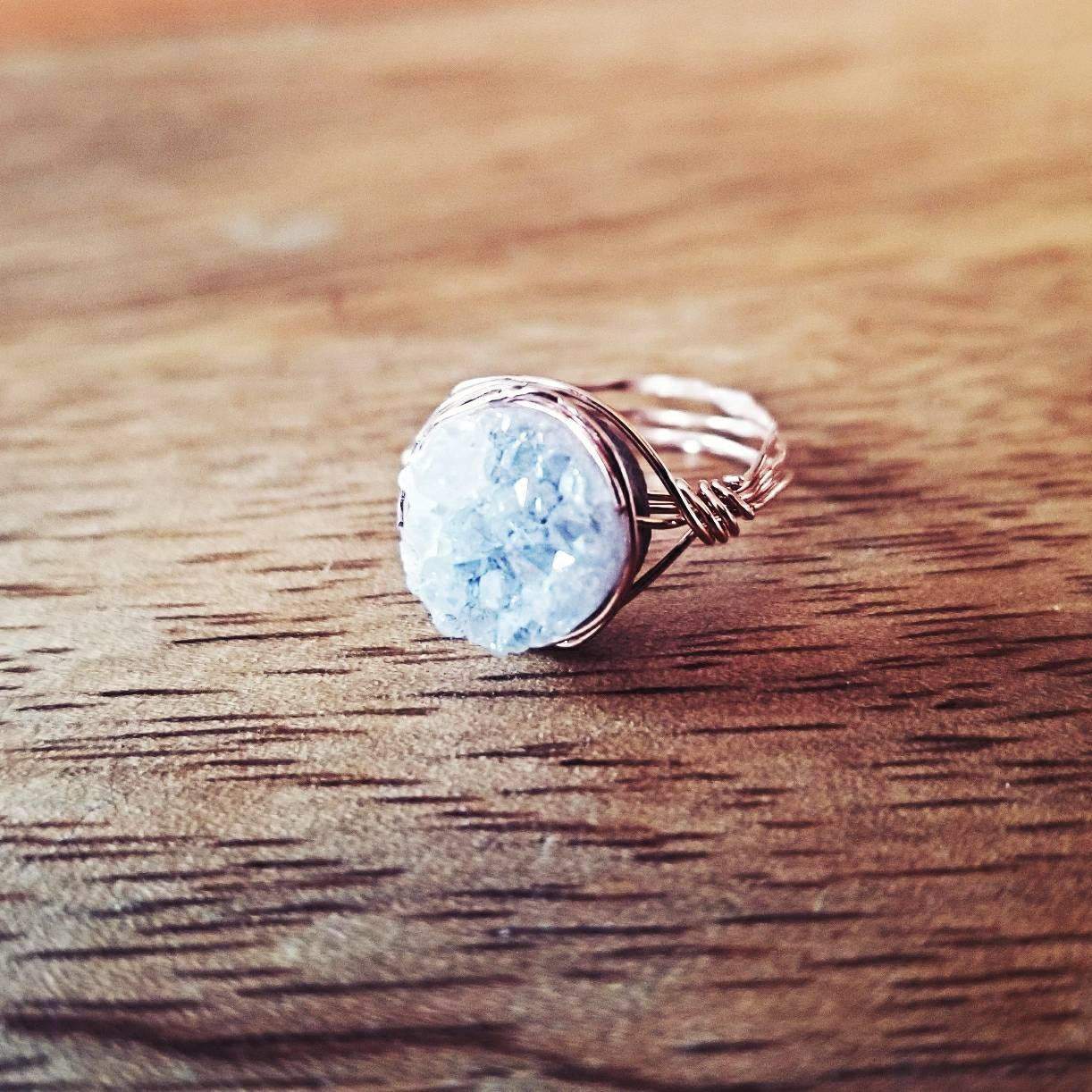 DRUZY CRYSTAL WIRE WRAPPED STACKING RING