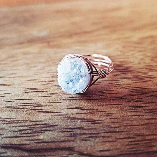DRUZY CRYSTAL WIRE WRAPPED STACKING RING