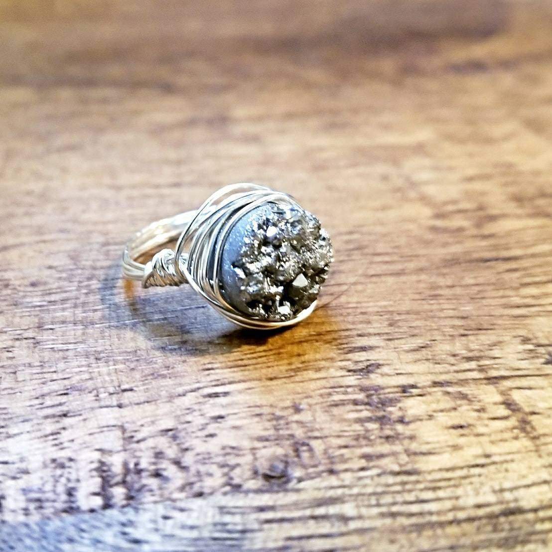 DRUZY CRYSTAL WIRE WRAPPED STACKING RING