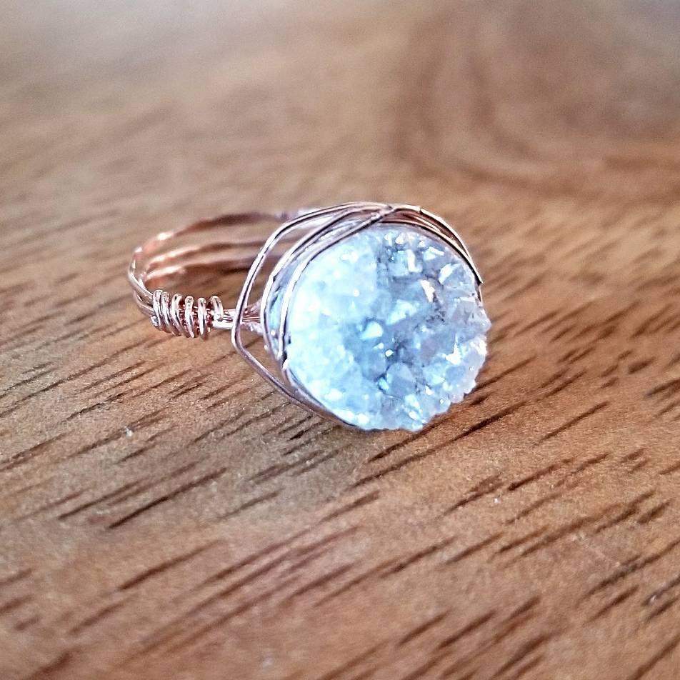 DRUZY CRYSTAL WIRE WRAPPED STACKING RING