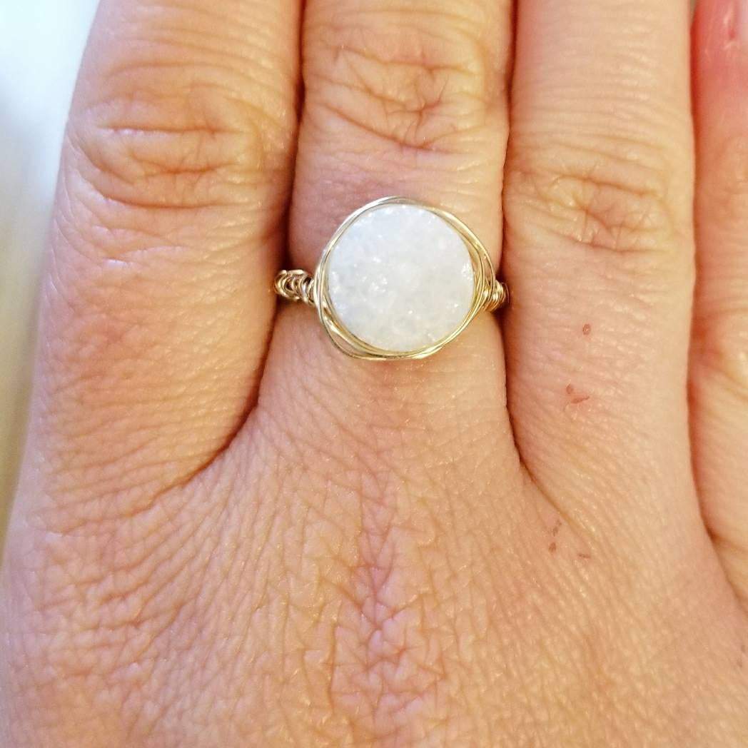DRUZY CRYSTAL WIRE WRAPPED STACKING RING