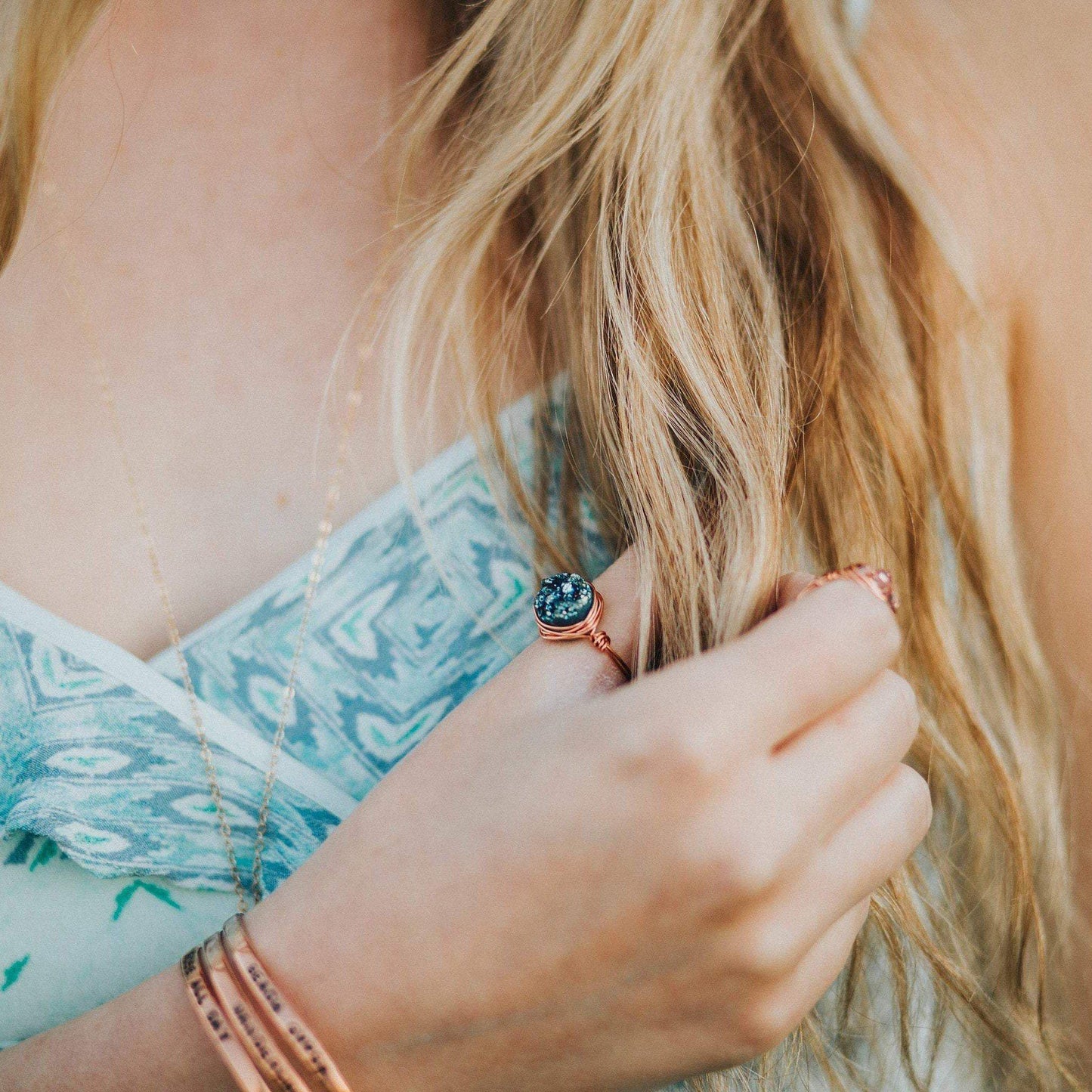 DRUZY CRYSTAL WIRE WRAPPED STACKING RING