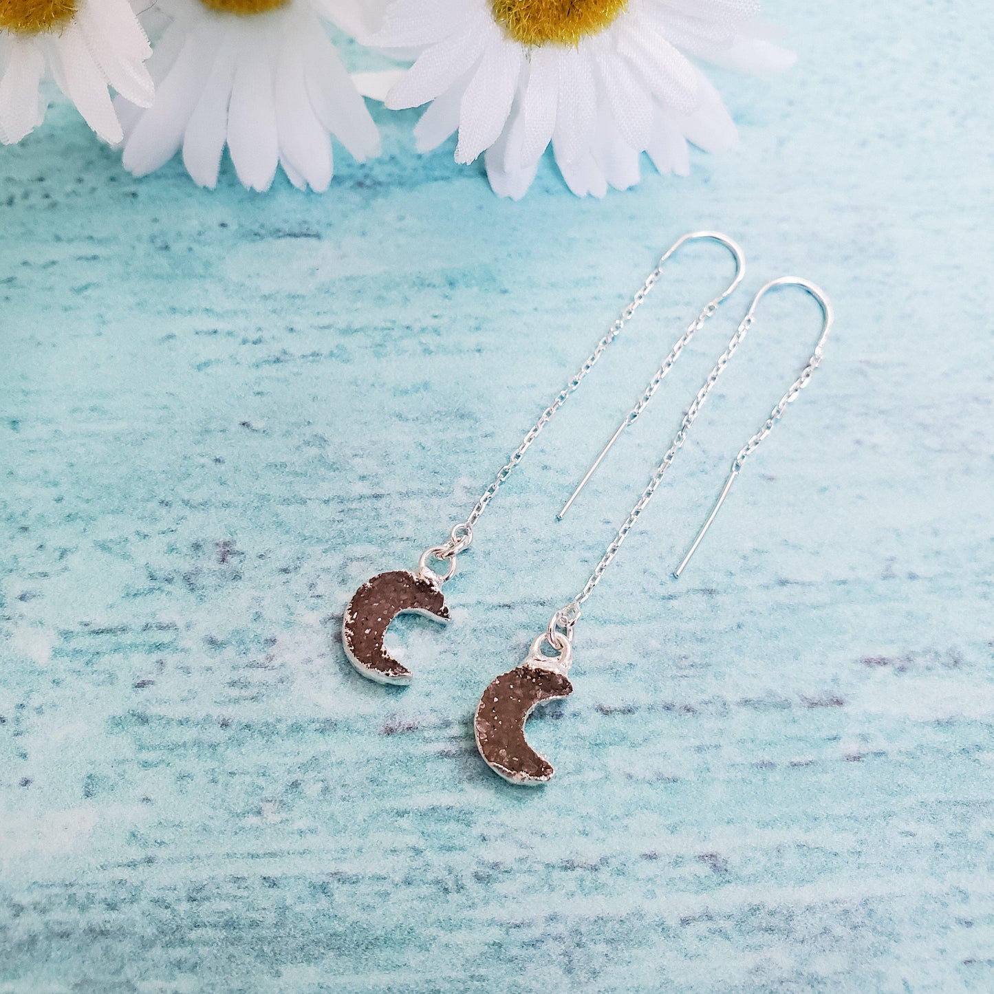 DRUZY MOON THREADER EARRINGS
