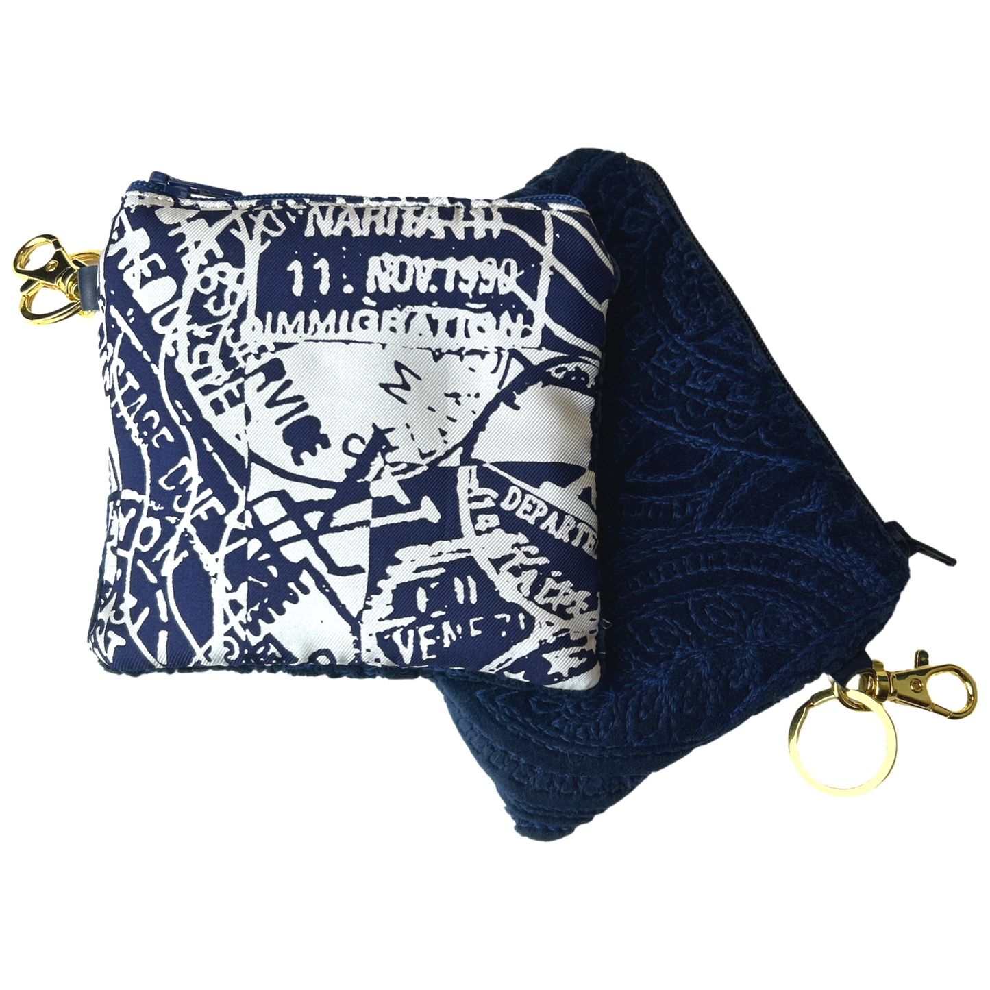TRAVEL STAMPS VINTAGE SILK SCARF COFFEE RUN KEYCHAIN BAG
