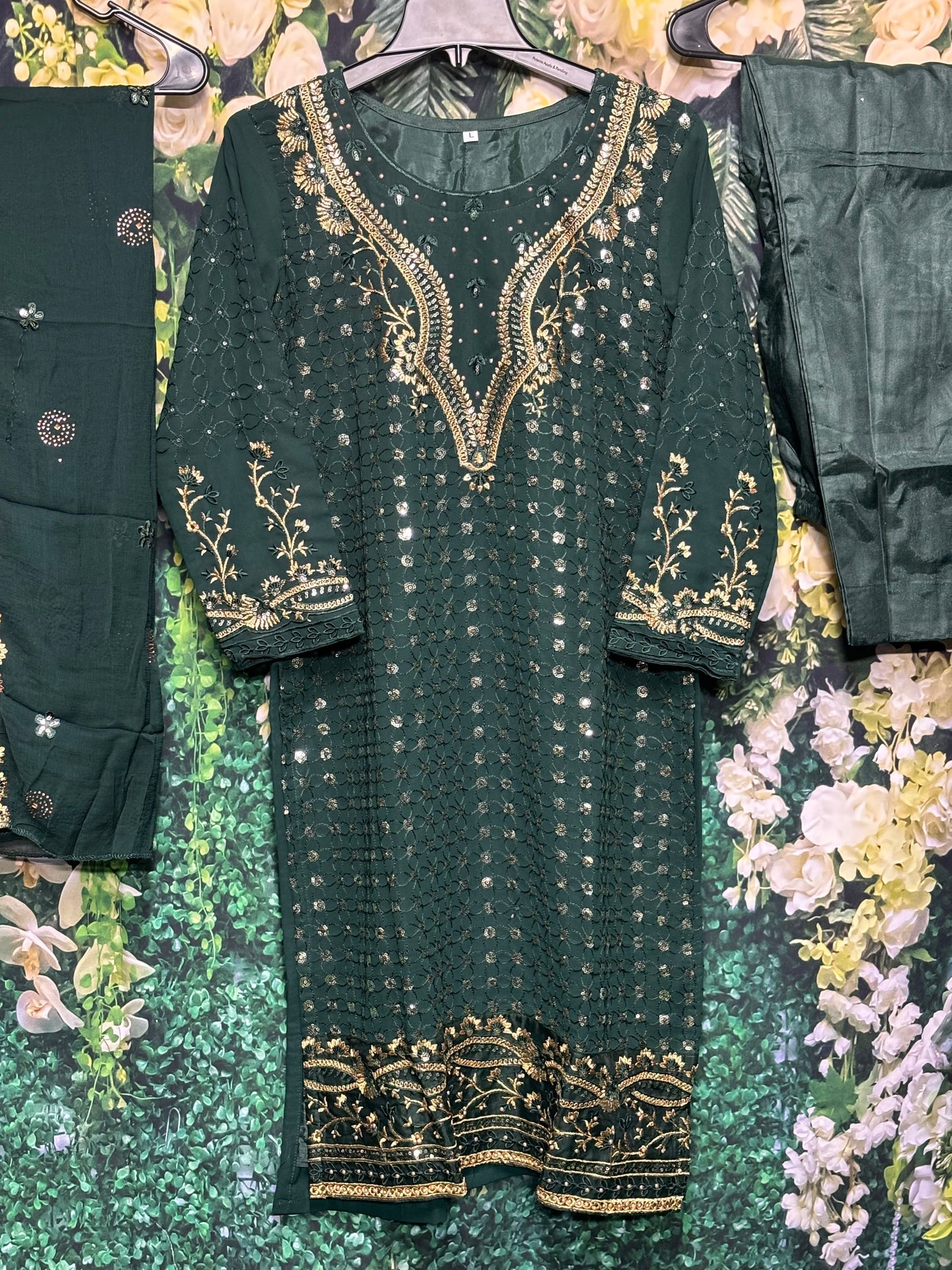 FAUX GEORGETTE TRADITIONAL WEAR SUIT WITH EMBROIDERY WORK- ETHNIC WEAR FOR WOMEN