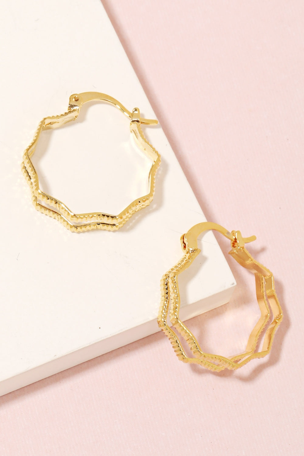 FAME DOUBLE WAVY PINCATCH HOOP EARRINGS-Thriftique Marketplace