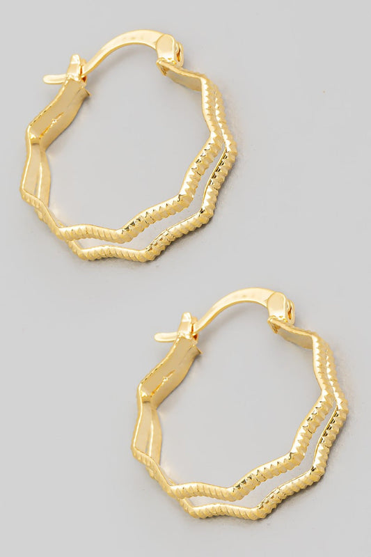 FAME DOUBLE WAVY PINCATCH HOOP EARRINGS-Thriftique Marketplace