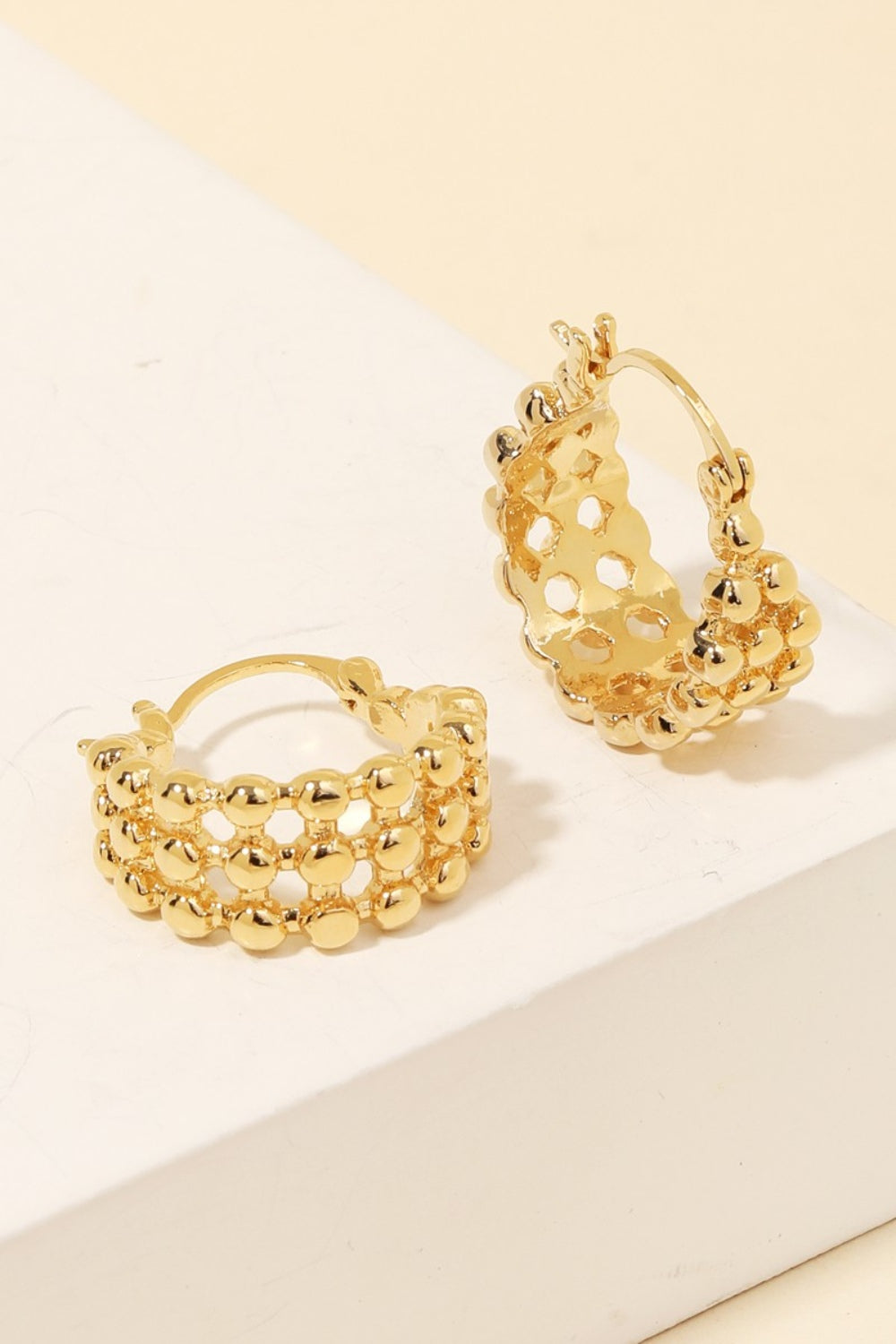 FAME METALLIC BEAD PINCATCH HOOP EARRINGS-Thriftique Marketplace