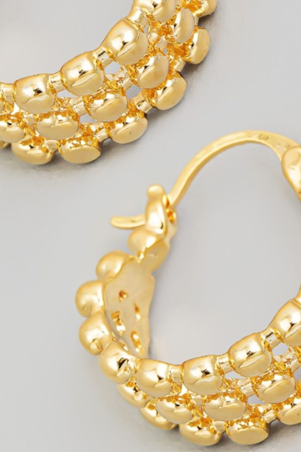 FAME METALLIC BEAD PINCATCH HOOP EARRINGS-Thriftique Marketplace