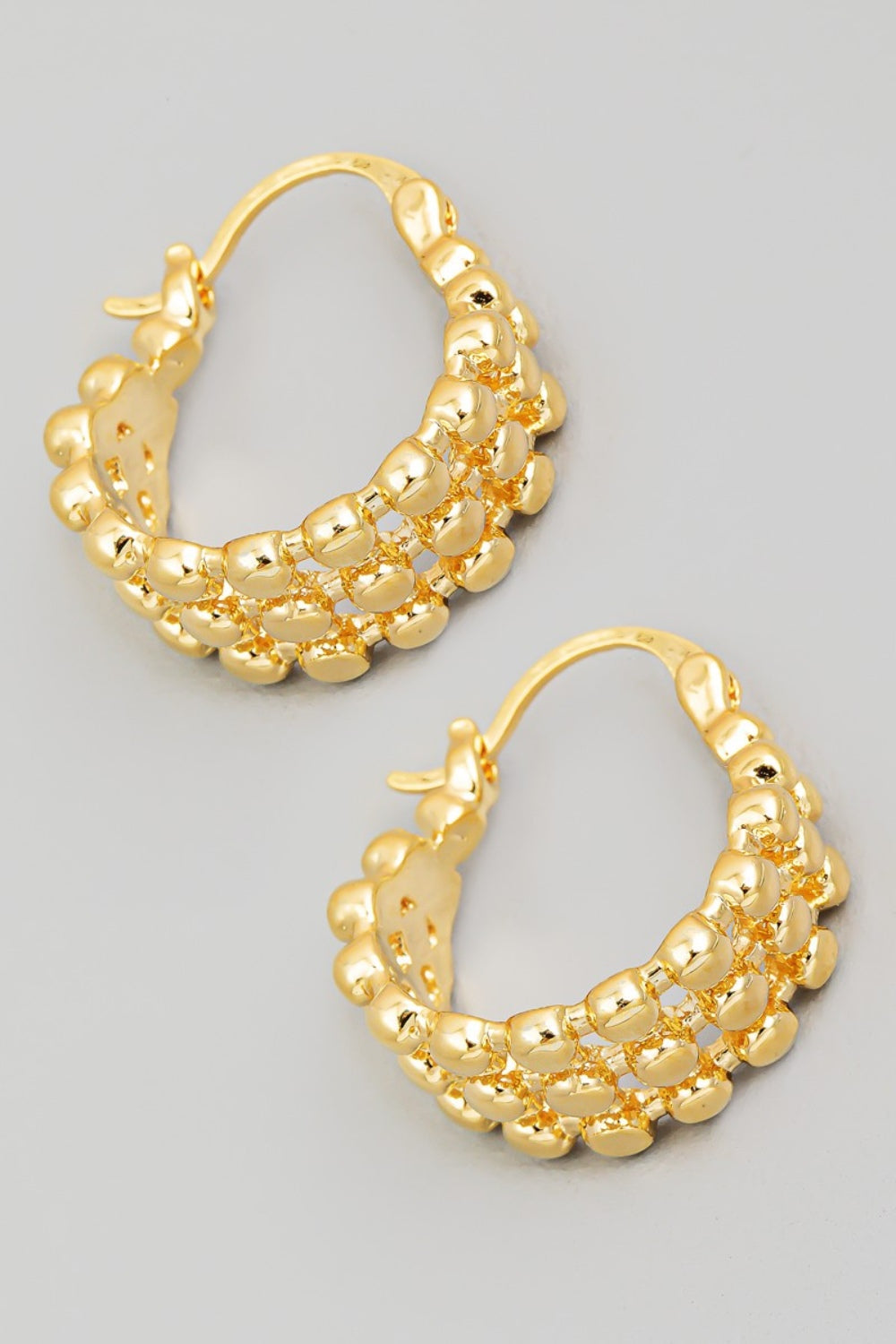 FAME METALLIC BEAD PINCATCH HOOP EARRINGS-Thriftique Marketplace