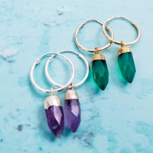 GEMSTONE SPIKE ENDLESS HOOP EARRINGS