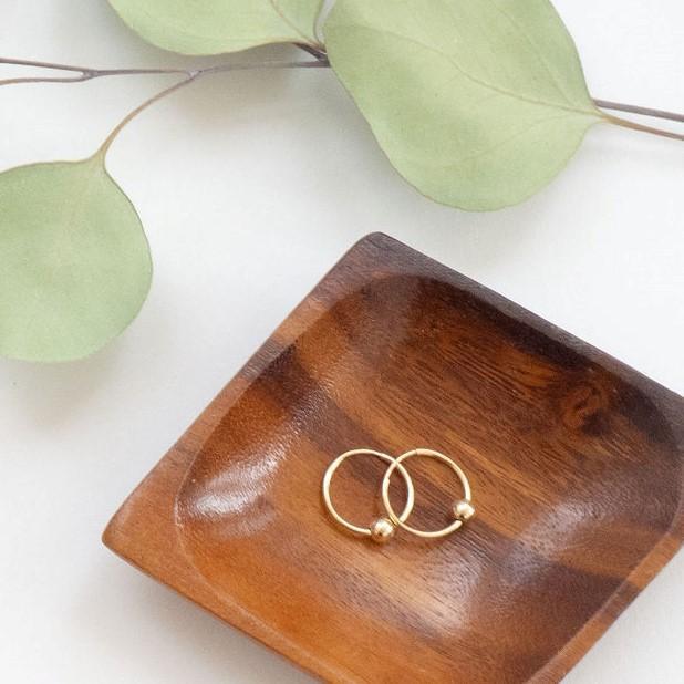GOLD BEADED FAUX PIERCING HOOP EARRINGS