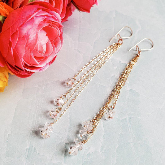 GOLD HERKIMER DIAMOND THREADER EARRINGS