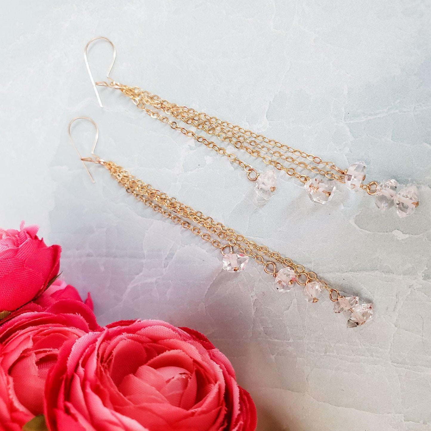 GOLD HERKIMER DIAMOND THREADER EARRINGS