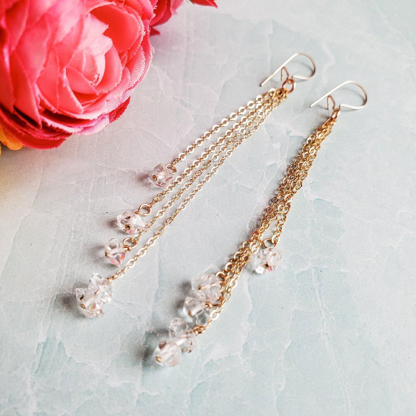 GOLD HERKIMER DIAMOND THREADER EARRINGS