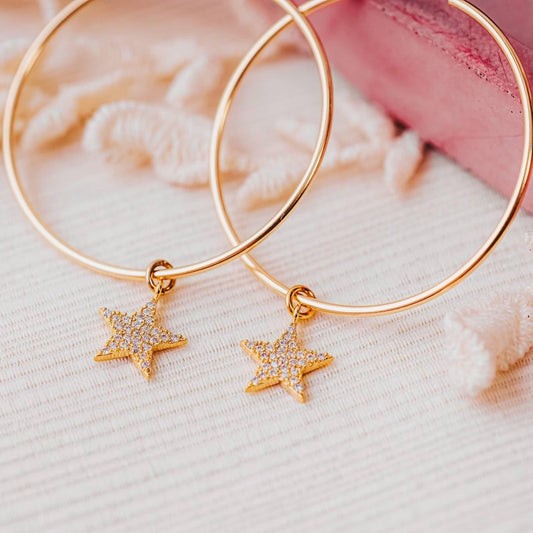 GOLD STAR HOOP EARRINGS