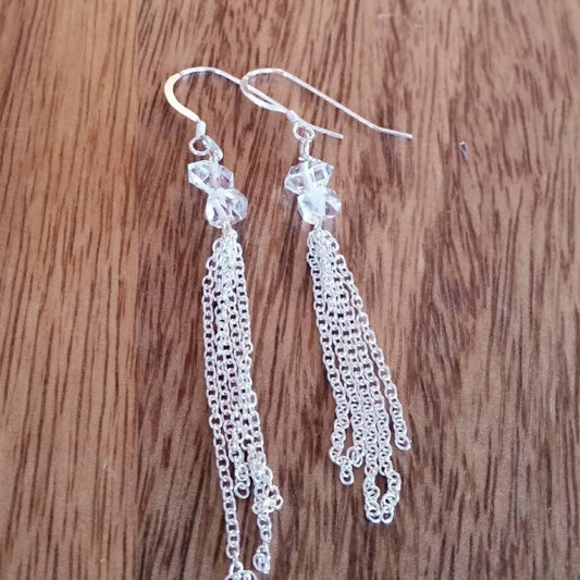 HERKIMER DIAMOND DANGLING CHAIN EARRINGS