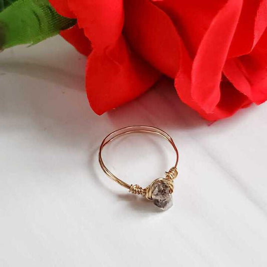 HERKIMER DIAMOND WIRE WRAPPED STACKING RING