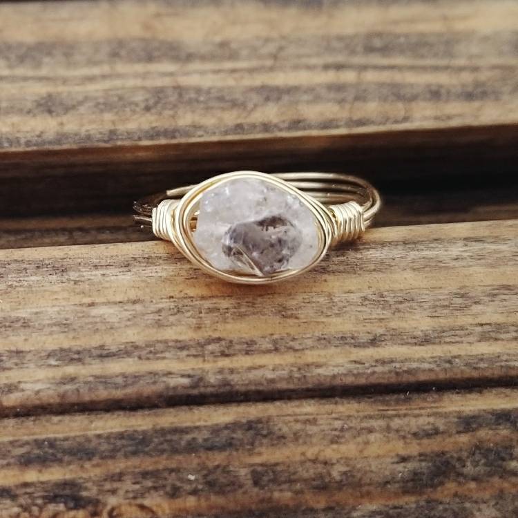HERKIMER DIAMOND WIRE WRAPPED STACKING RING
