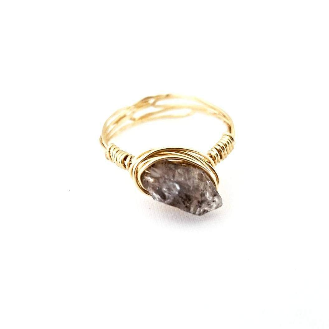 HERKIMER DIAMOND WIRE WRAPPED STACKING RING