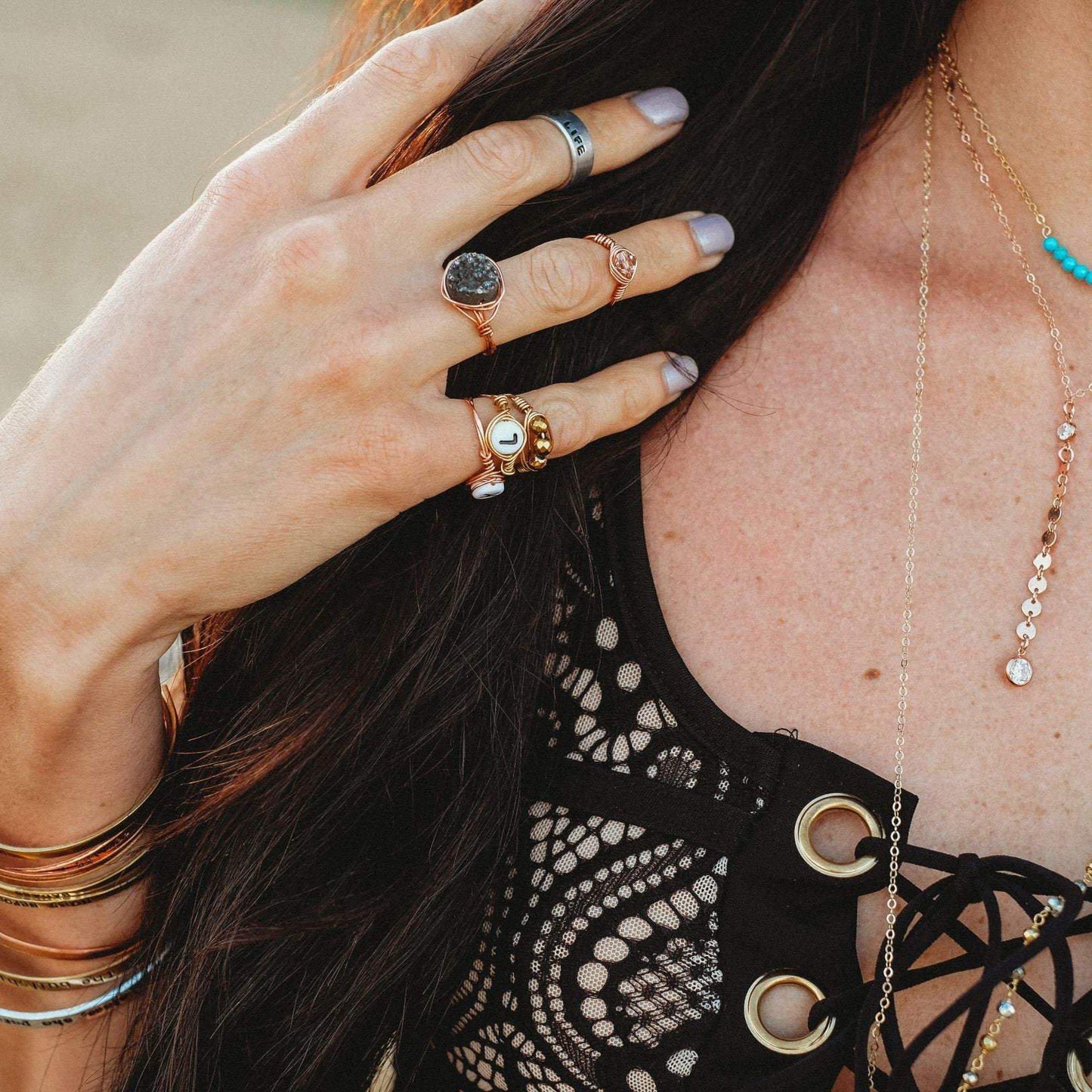 HERKIMER DIAMOND WIRE WRAPPED STACKING RING