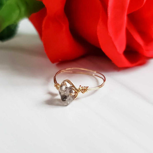 HERKIMER DIAMOND WIRE WRAPPED STACKING RING