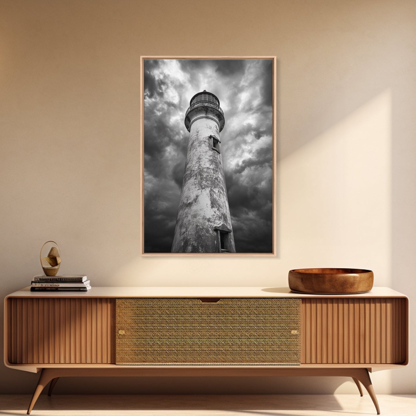 STORMY LIGHTHOUSE CLOSEUP, DRAMATIC SKIES, WEATHERED BEACON, CANVAS PRINT, COASTAL DECOR, DARK NAUTICAL WALL ART, MOODY OCEAN THEME