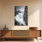 STORMY COAST, CRASHING WAVES, OCEAN DRAMA, FRAMED CANVAS PRINT, LIVING ROOM WALL ART, BOLD SEASCAPE PHOTOGRAPHY, MONOCHROME MODERN ART
