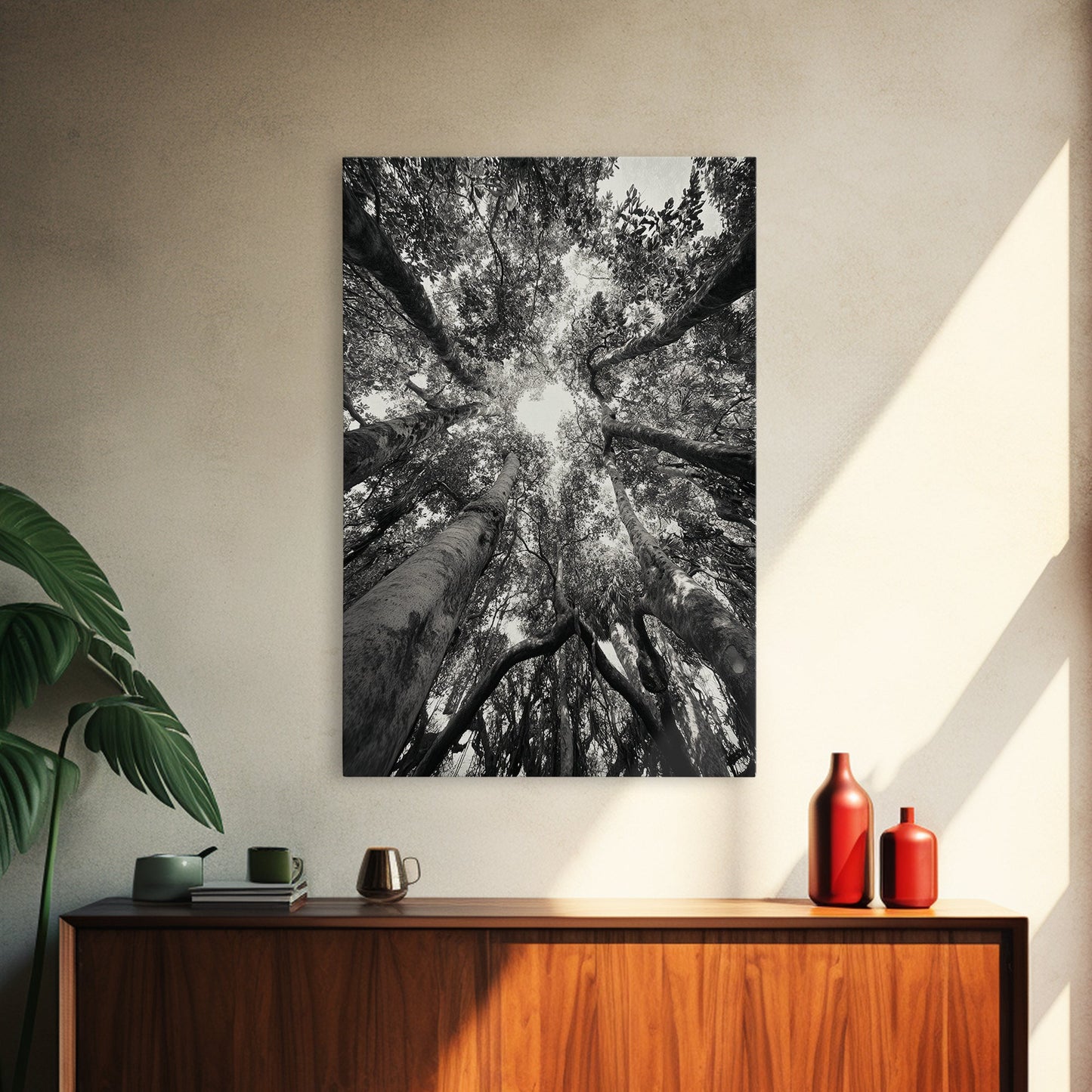 TREE CANOPY, FOREST LIGHT, UPWARD VIEW, CANVAS PRINT, WOODLAND WALL ART, LIVING ROOM DECOR, NATURE PERSPECTIVE PHOTOGRAPHY