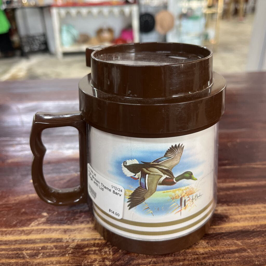 Pair Brown Theme Serv Mugs with Lid