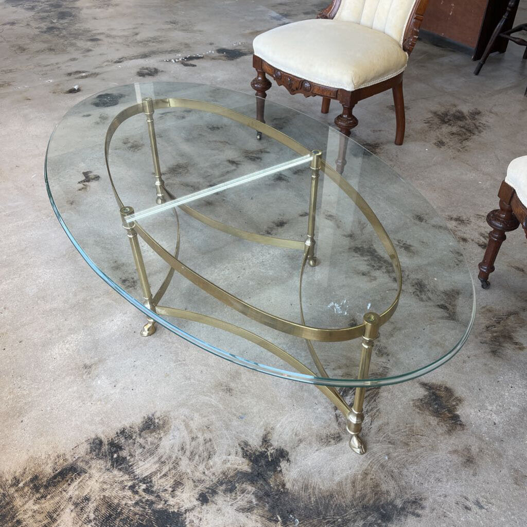 MID CENTURY GOLD + GLASS COFFEE TABLE-Thriftique Marketplace